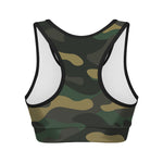 Black And Green Camouflage Print Women's Sports Bra