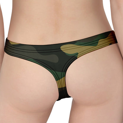 Black And Green Camouflage Print Women's Thong