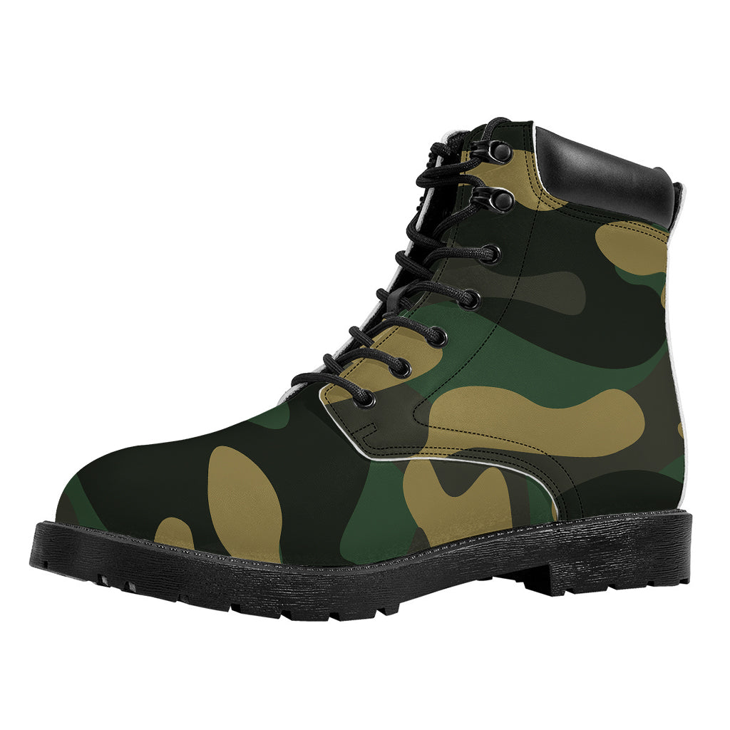 Black And Green Camouflage Print Work Boots