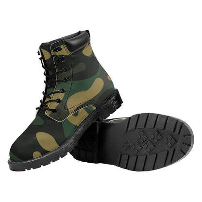 Black And Green Camouflage Print Work Boots