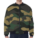 Black And Green Camouflage Print Zip Sleeve Bomber Jacket