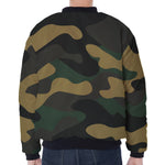 Black And Green Camouflage Print Zip Sleeve Bomber Jacket