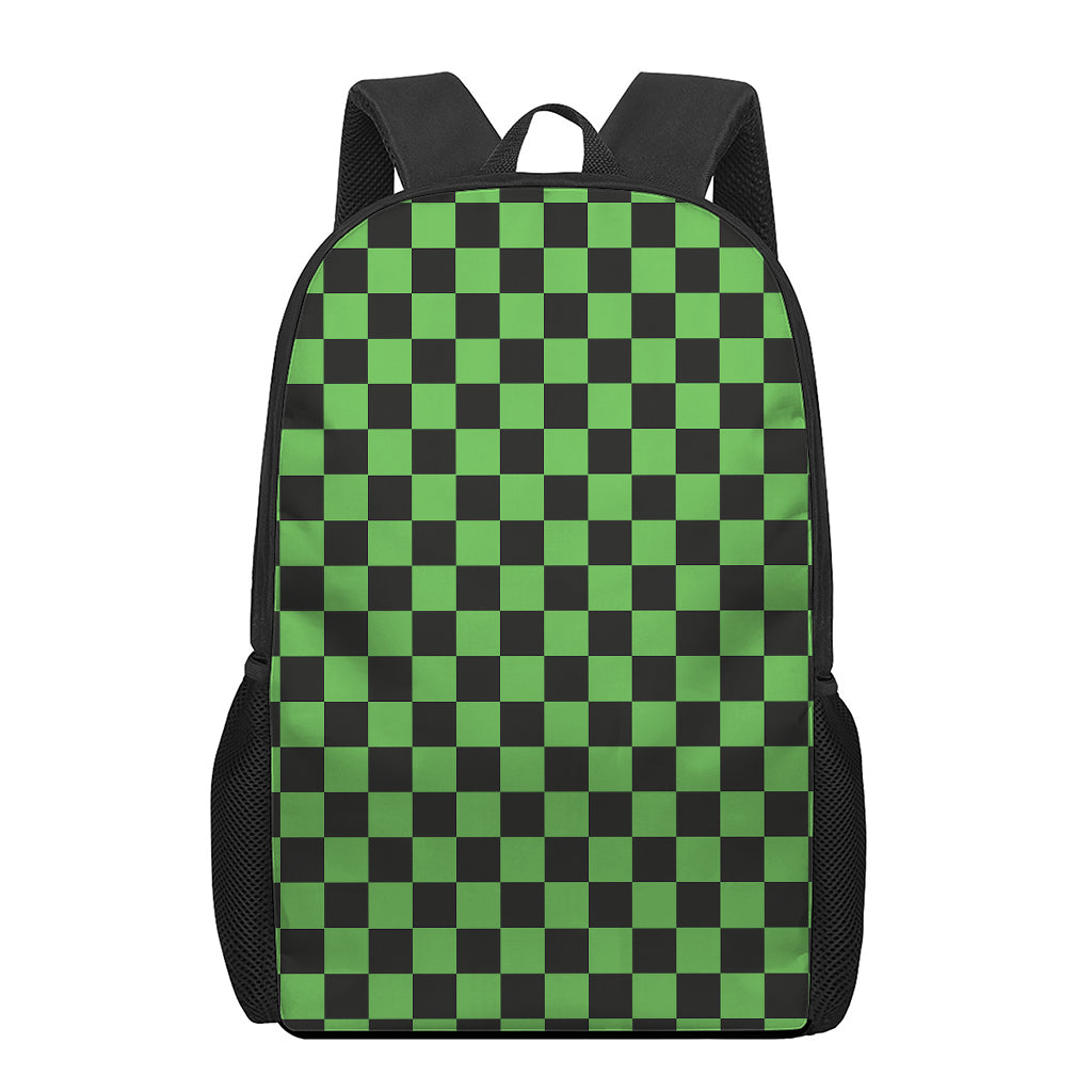 Black And Green Checkered Print 17 Inch Backpack