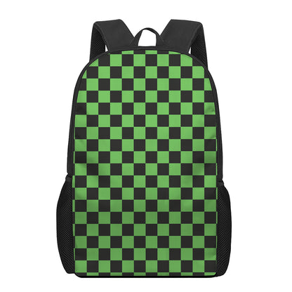 Black And Green Checkered Print 17 Inch Backpack