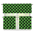Black And Green Checkered Print 3 Piece Kitchen Curtains