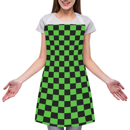 Black And Green Checkered Print Adjustable Apron