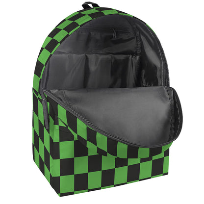 Black And Green Checkered Print Backpack