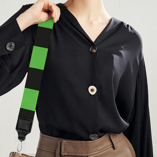 Black And Green Checkered Print Bag Strap