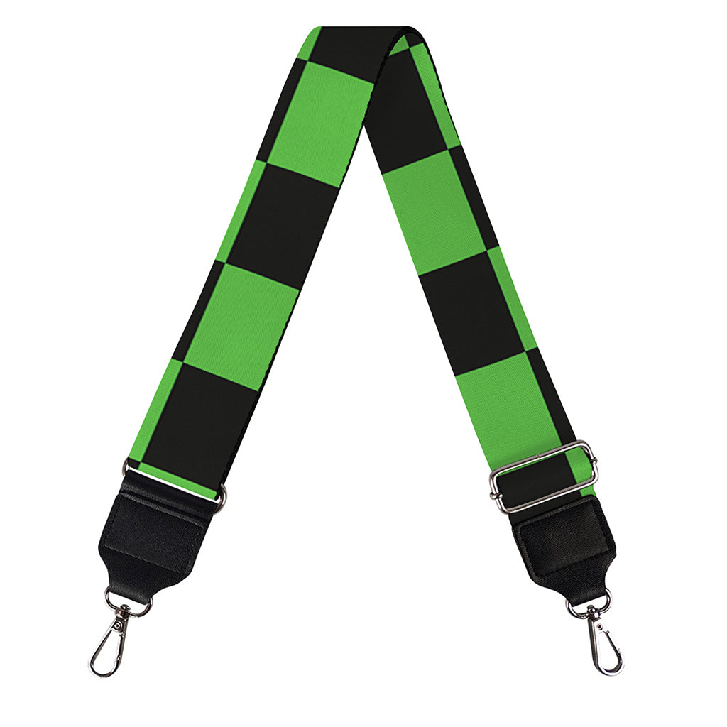 Black And Green Checkered Print Bag Strap