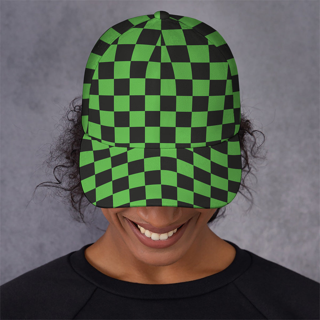 Black And Green Checkered Print Baseball Cap
