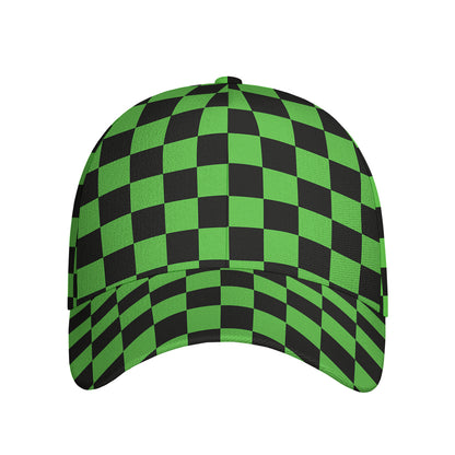 Black And Green Checkered Print Baseball Cap