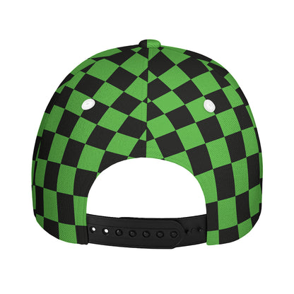 Black And Green Checkered Print Baseball Cap