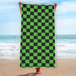 Black And Green Checkered Print Beach Towel