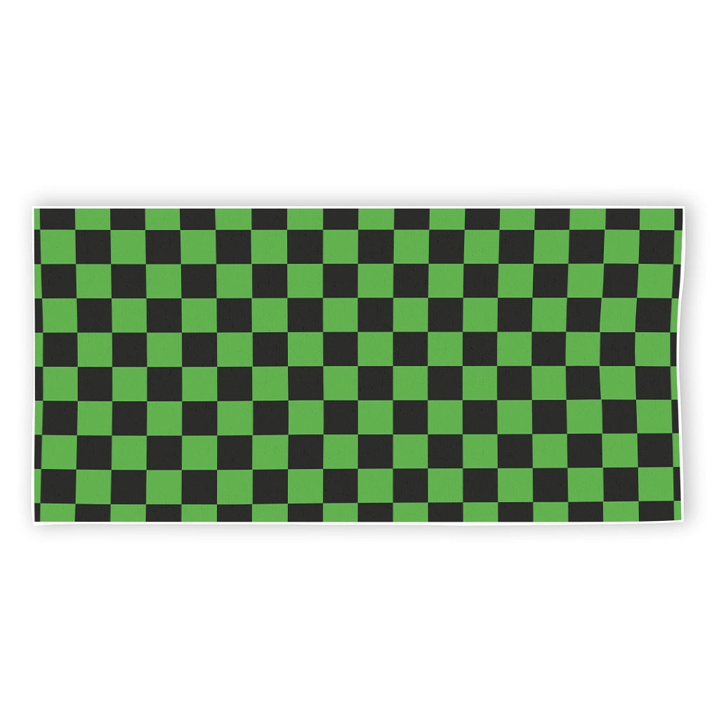 Black And Green Checkered Print Beach Towel