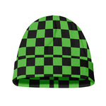 Black And Green Checkered Print Beanie