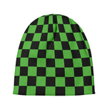 Black And Green Checkered Print Beanie