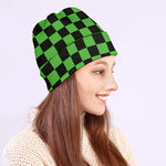 Black And Green Checkered Print Beanie