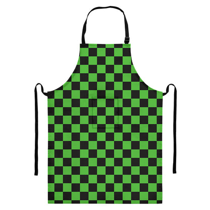 Black And Green Checkered Print Bib Apron With Pocket