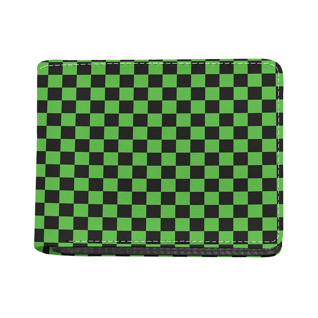 Black And Green Checkered Print Bifold Wallet