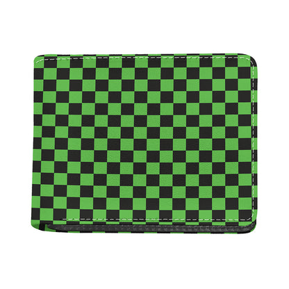 Black And Green Checkered Print Bifold Wallet