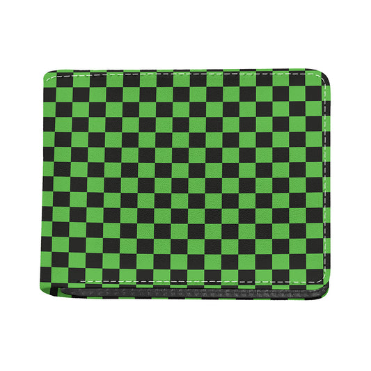 Black And Green Checkered Print Bifold Wallet
