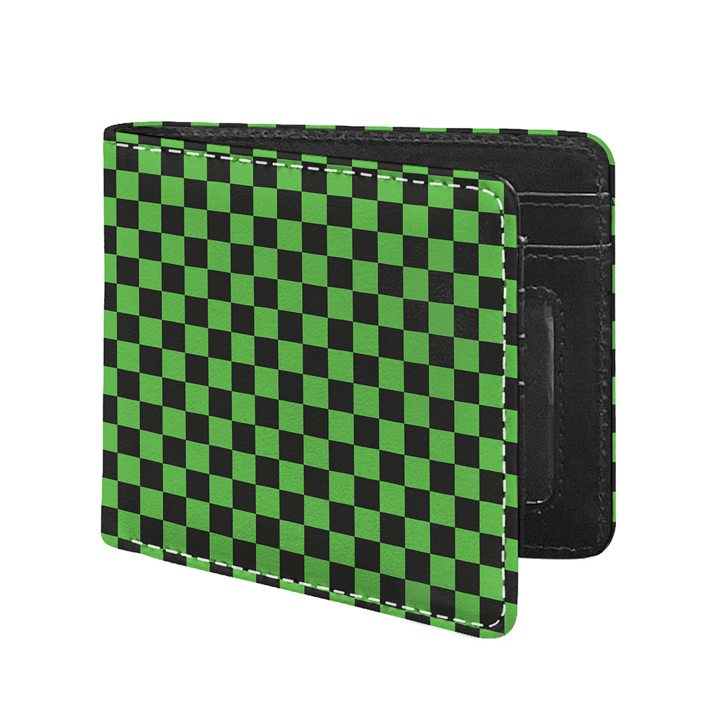 Black And Green Checkered Print Bifold Wallet