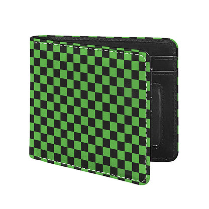 Black And Green Checkered Print Bifold Wallet