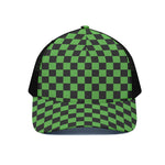 Black And Green Checkered Print Black Mesh Trucker Cap