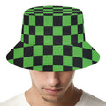 Black And Green Checkered Print Bucket Hat