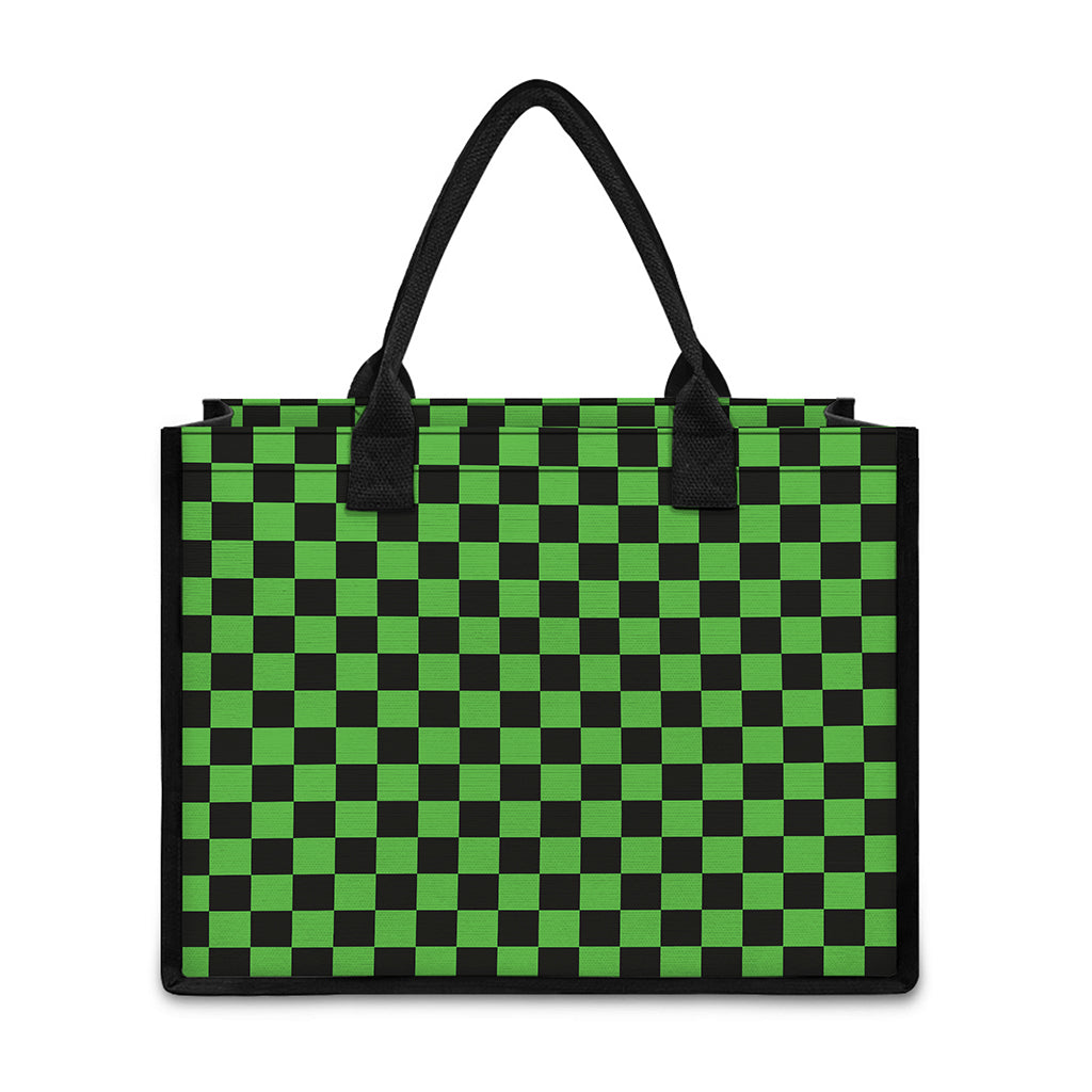 Black And Green Checkered Print Canvas Tote Bag