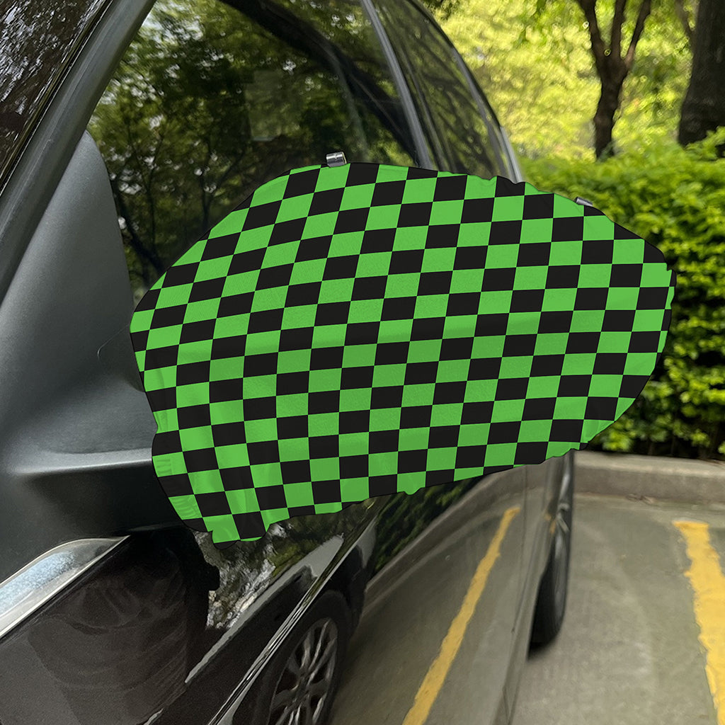Black And Green Checkered Print Car Side Mirror Covers