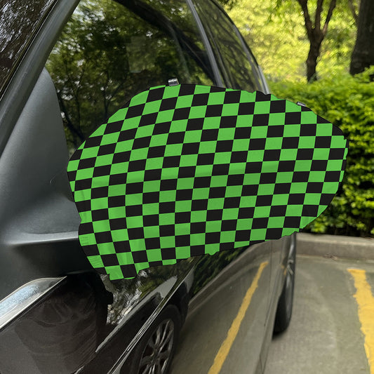 Black And Green Checkered Print Car Side Mirror Covers