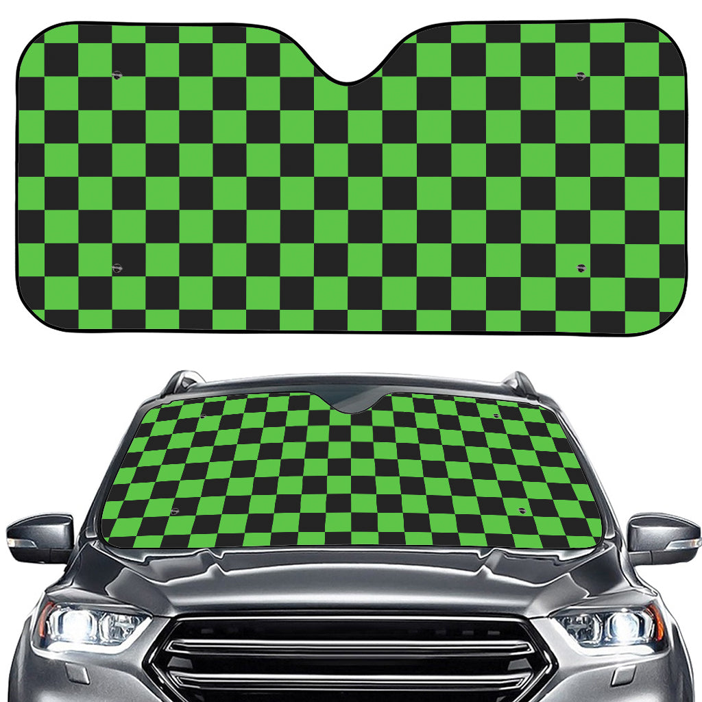 Black And Green Checkered Print Car Windshield Sun Shade