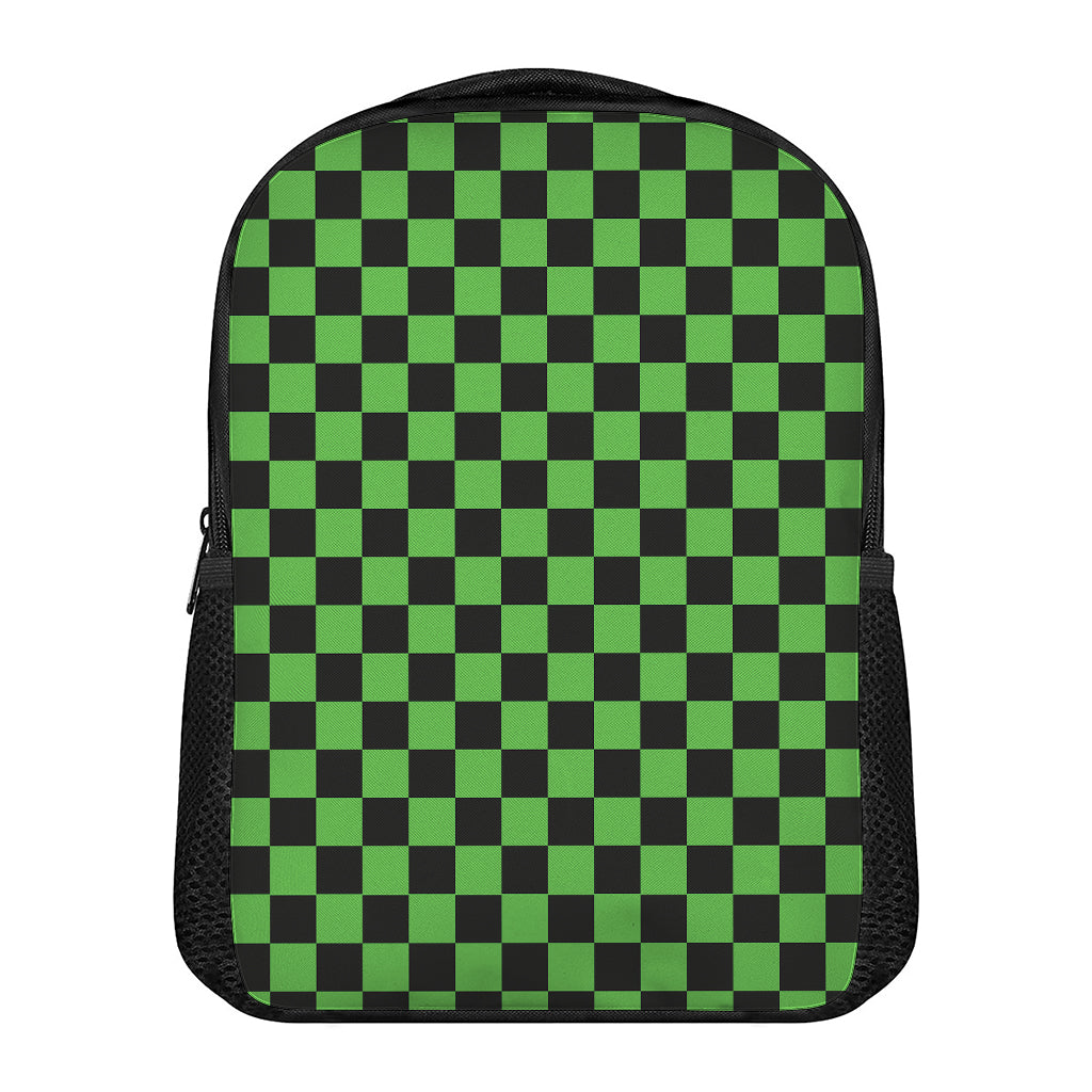Black And Green Checkered Print Casual Backpack
