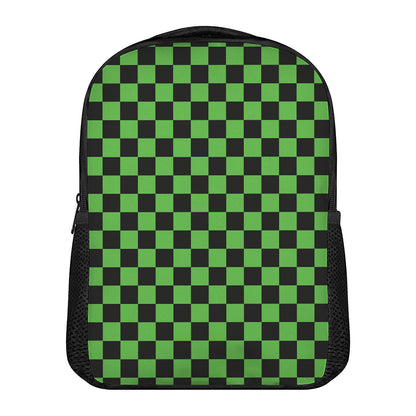 Black And Green Checkered Print Casual Backpack