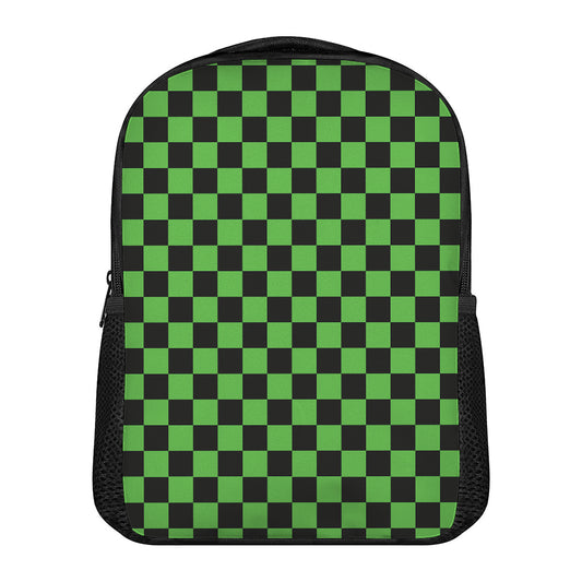 Black And Green Checkered Print Casual Backpack