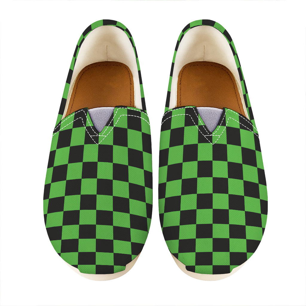 Black And Green Checkered Print Casual Shoes
