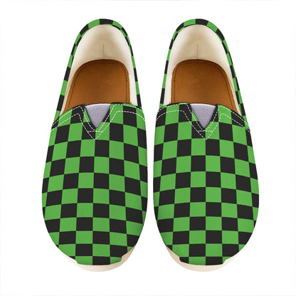 Black And Green Checkered Print Casual Shoes