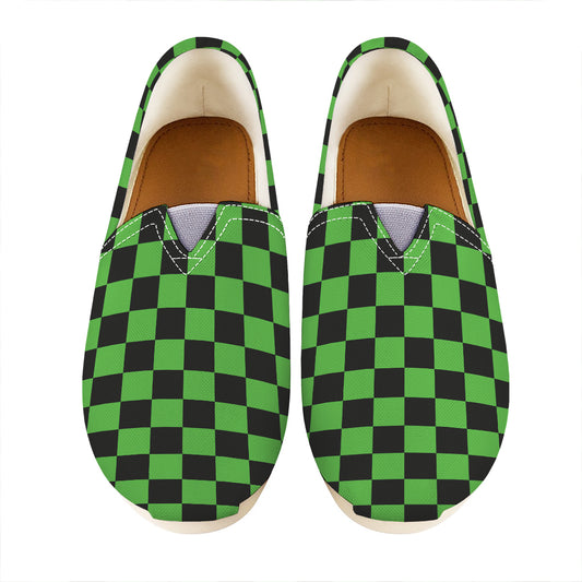 Black And Green Checkered Print Casual Shoes