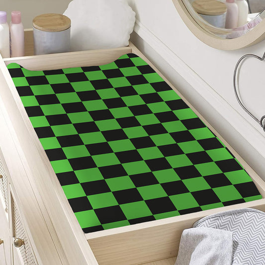 Black And Green Checkered Print Changing Pad Cover