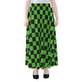 Black And Green Checkered Print Chiffon Maxi Skirt