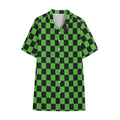 Black And Green Checkered Print Cotton Hawaiian Shirt