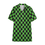 Black And Green Checkered Print Cotton Hawaiian Shirt
