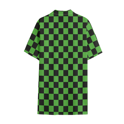 Black And Green Checkered Print Cotton Hawaiian Shirt