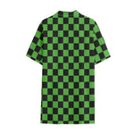 Black And Green Checkered Print Cotton Hawaiian Shirt