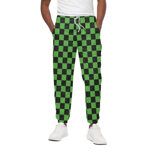 Black And Green Checkered Print Cotton Pants
