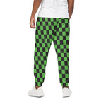 Black And Green Checkered Print Cotton Pants