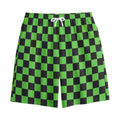 Black And Green Checkered Print Cotton Shorts