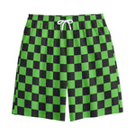 Black And Green Checkered Print Cotton Shorts