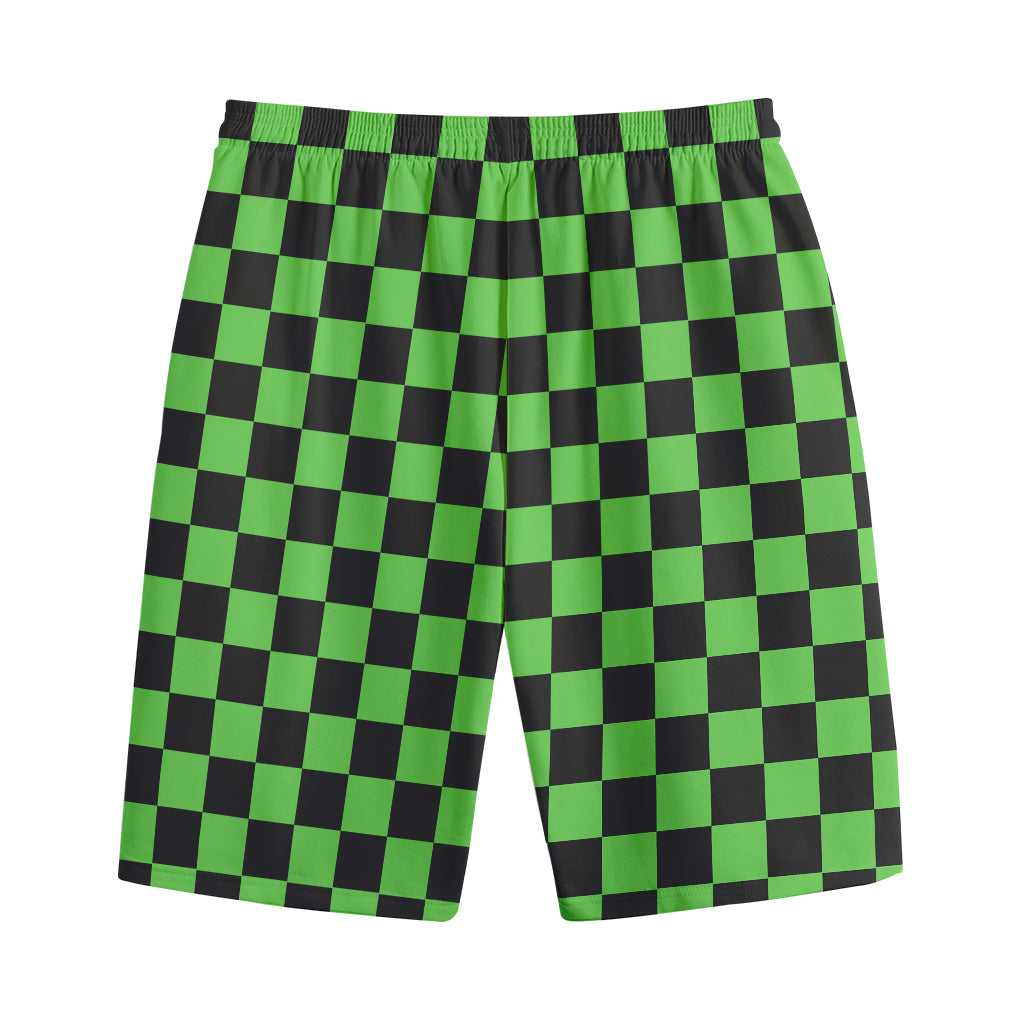 Black And Green Checkered Print Cotton Shorts